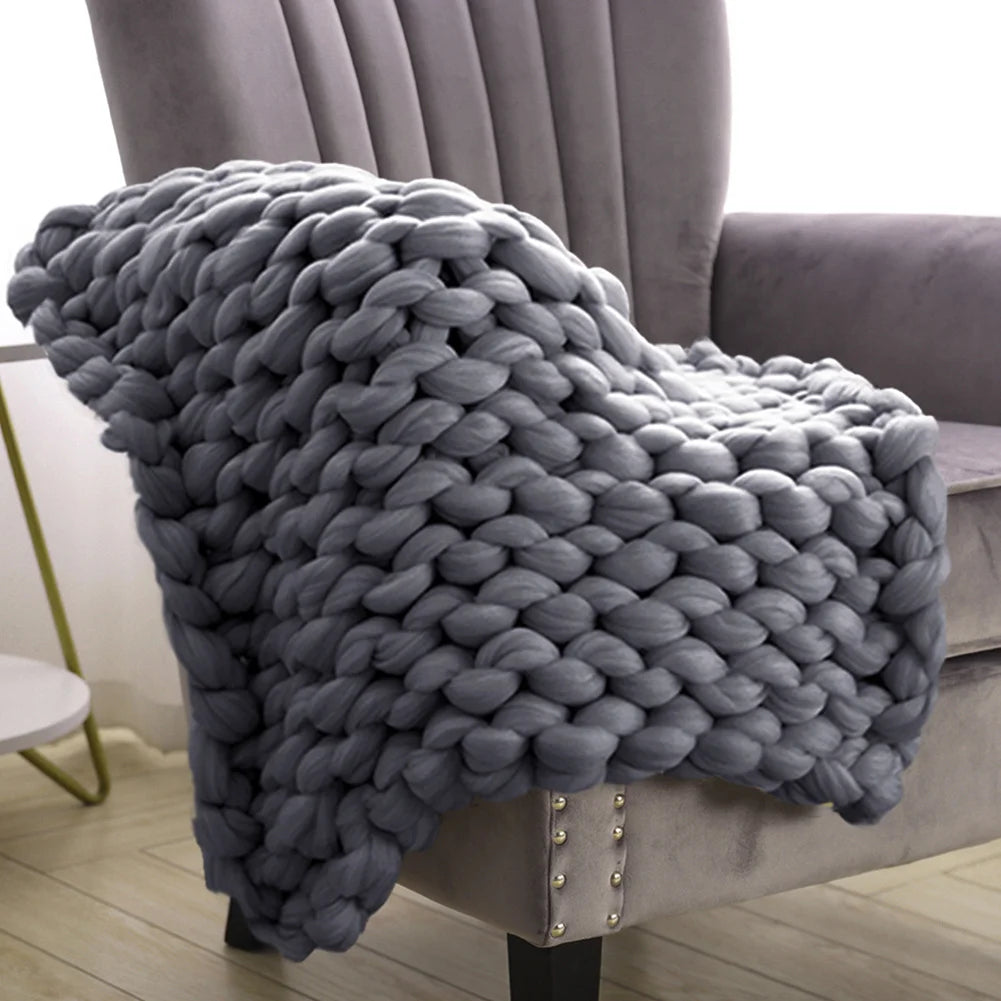 Grey Handwoven Chunky Knit Throw Blanket
