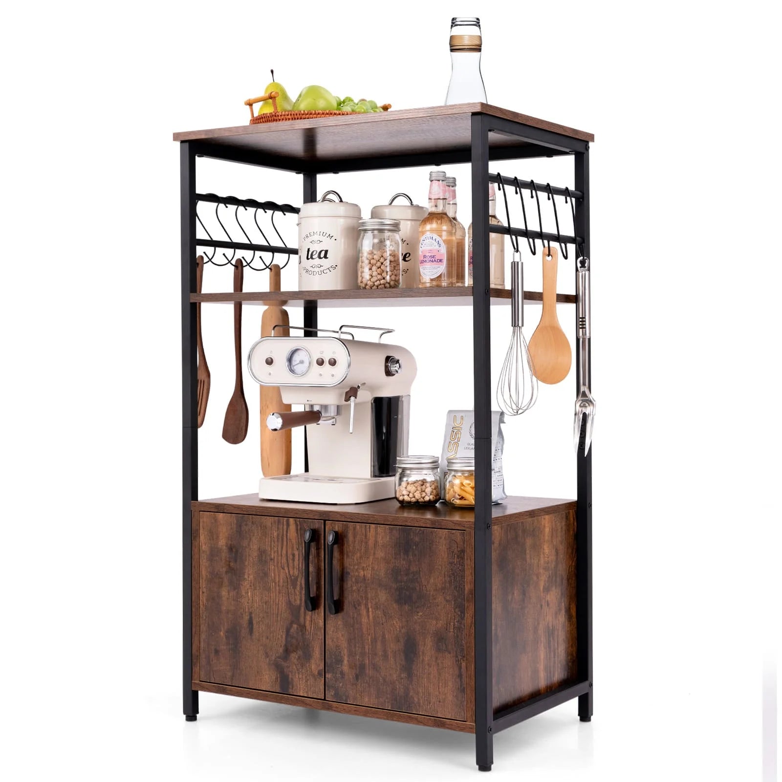 ️ 3-Tier Industrial Kitchen Bakers Rack with Cabinet ️
